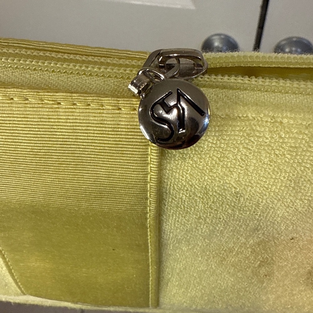🤯4/$15 Saks Fifth‎ Avenue Makeup Bag Yellow Terry Cloth Zip Pouch Cosmetic
